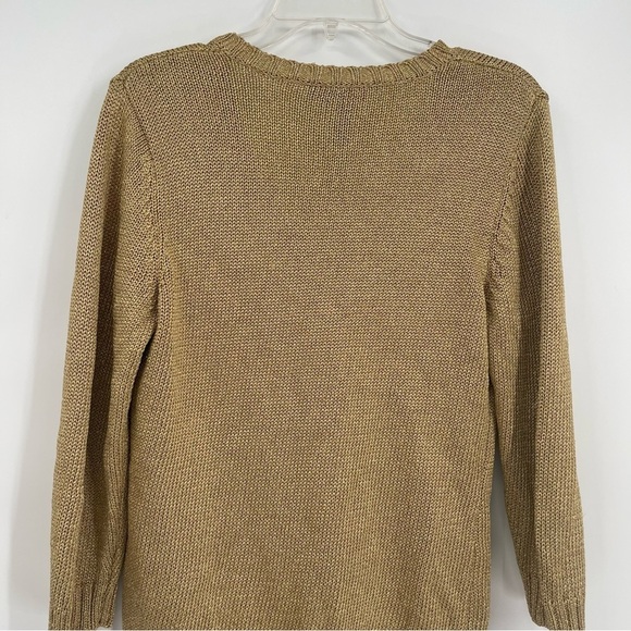 Lauren Ralph Lauren Women's Size Large Gold Metallic Sparkle Stretch Sweater - Picture 9 of 10